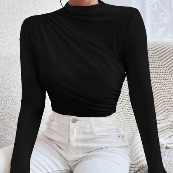 Minimalist Ruched Solid Bodysuit black - Picture 3 of 5